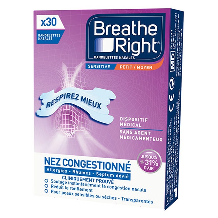 Tiras Nasales Transparentes Sensitive Talla M x30 Breathe Right