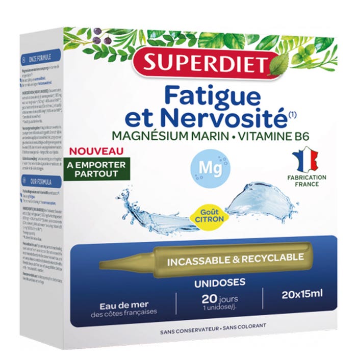 Superdiet Magnesio marino Vitamina B6 Fatiga y nerviosismo 20 monodosis de 15 ml