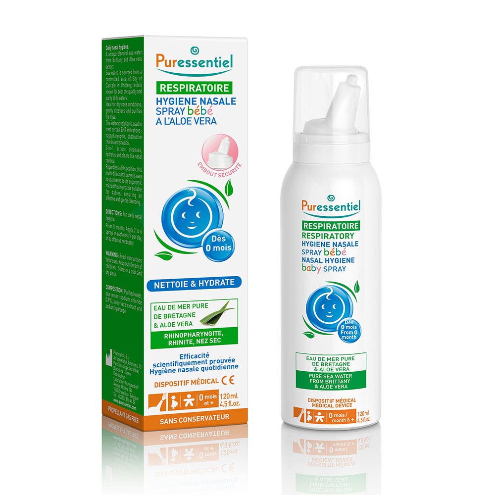 Puressentiel Respiración Bebé M Higiene Nasal Spray Agua de mar y Aloe Vera 120 ml