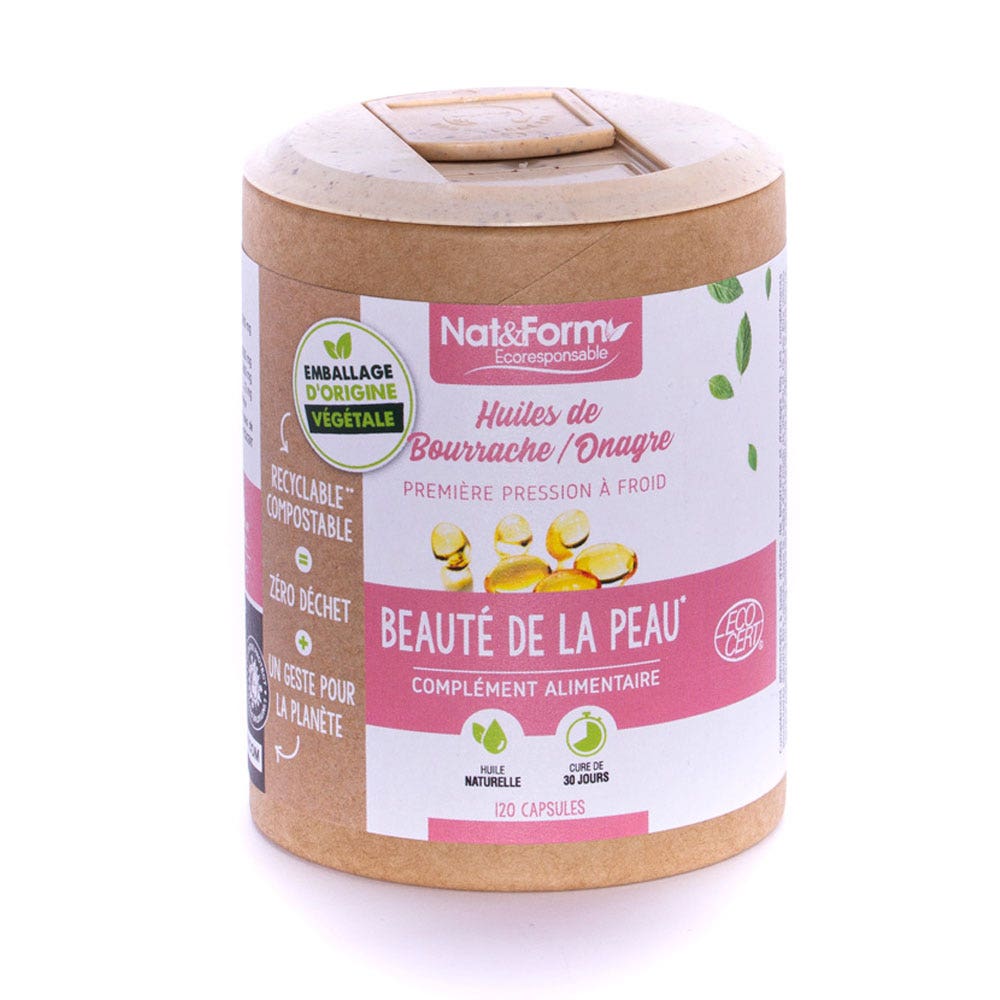 Nat&Form Aceite de borraja y onagra bio belleza de la piel 120 cápsulas