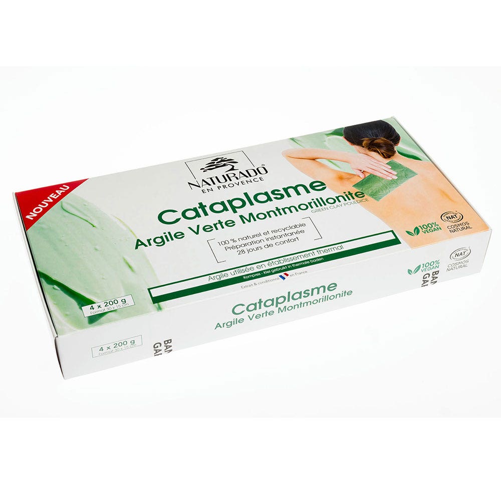 Naturado Cataplasma de arcilla verde montmorillonita 30 x 15 cm 4 x 200 g