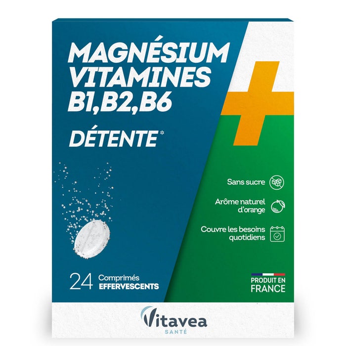 Magnesio + Vitaminas B1 B2 B6 24 Compirmidos Efervescentes 24 Comprimes Effervescents Détente Vitavea Santé