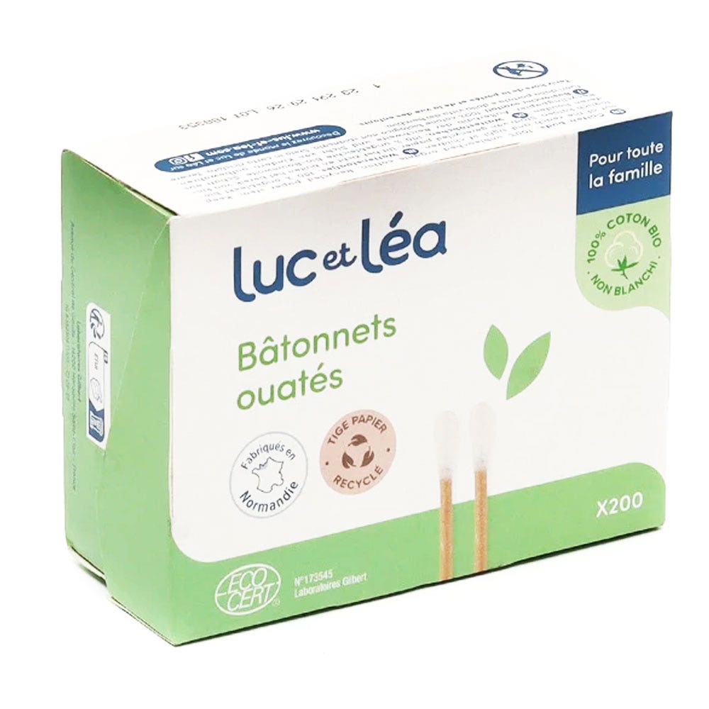 Luc Et Lea Bastones Ouate Adultos parte superior de papier 100% algodón orgánico x200