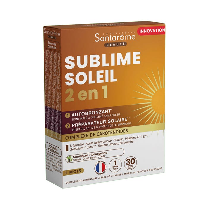 Sublime Soleil 2en1 30 Comprimés Autobronzant et Préparateur Solaire Santarome