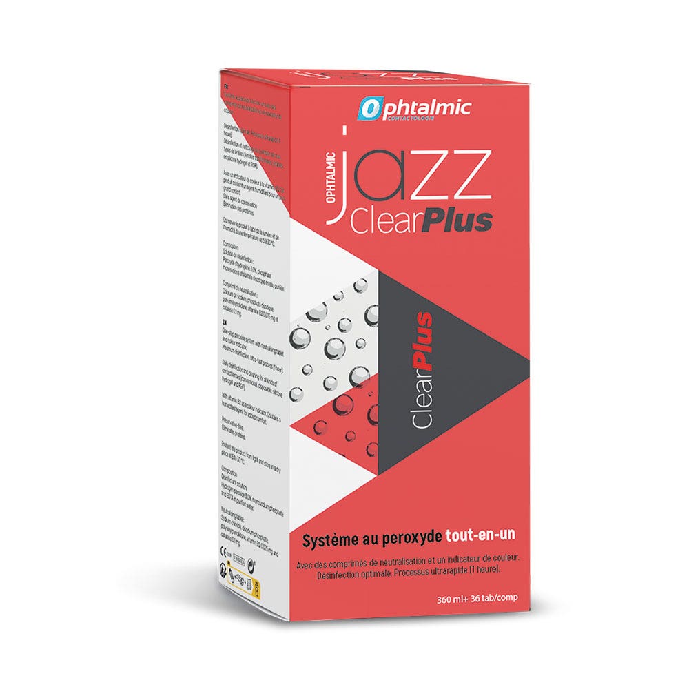 Ophtalmic ClearPlus Jazz Sslución oxidante para lentillas blandas y rígidas 360 ml + 36 comprimidos