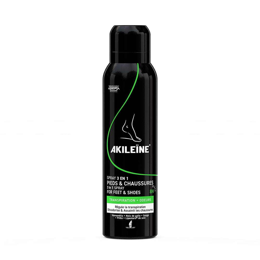 Asepta Akileine Spray Negro Desodorante Para Los Pies Antitranspirante 150ml
