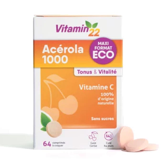 Vitamin22 Acerola 1000 Vitamina C natural 64 comprimidos masticables