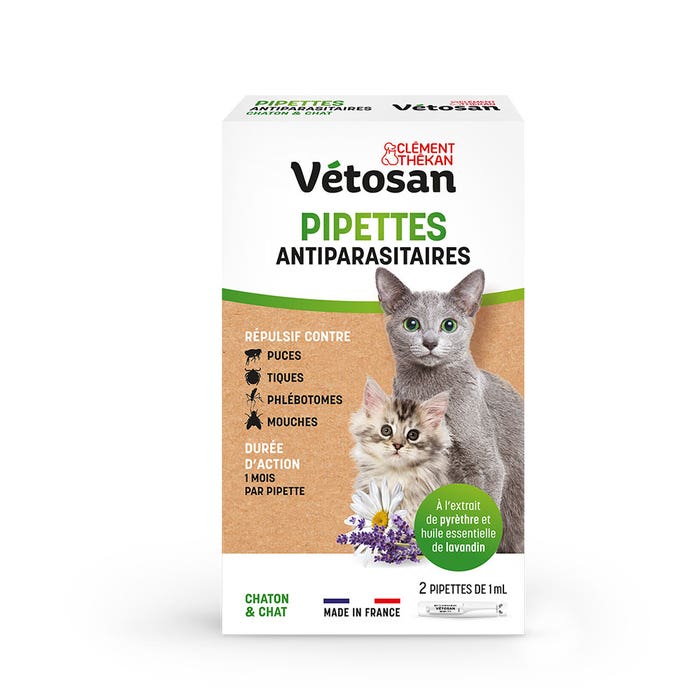 Clement-Thekan Vétosan Pipetas repelentes antiparásitos para gato 2 Pipettes