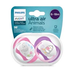 Avent Ultra-Air Sucettes Silicone Orthodontiques Animaux 6-18 Mois Lot 2 Animals x2