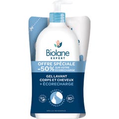Biolane Experto Gel limpiador + recarga ecológica cuerpo y cabello 2x500ml