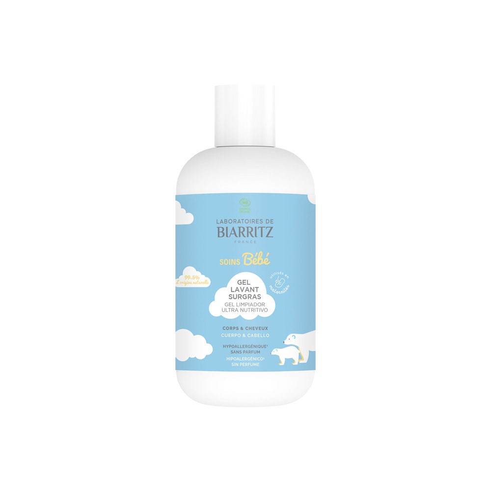 Laboratoires De Biarritz Cuidado bebé Gel limpiador de surgras ecológicas para cuerpo y cabello Limpia la piel con suavidad Corps & Cheveux 200 ml