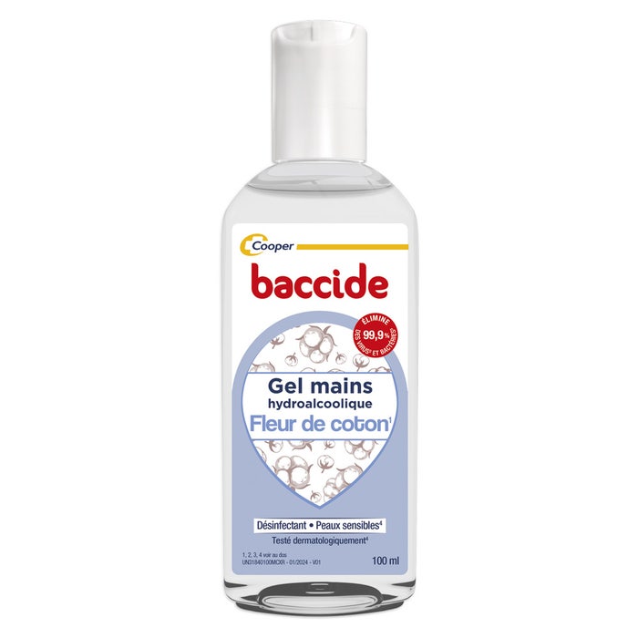 Baccide Gel Mains Désinfectant Hydroalcoolique Fleur de coton Peaux sensibles 100 ml