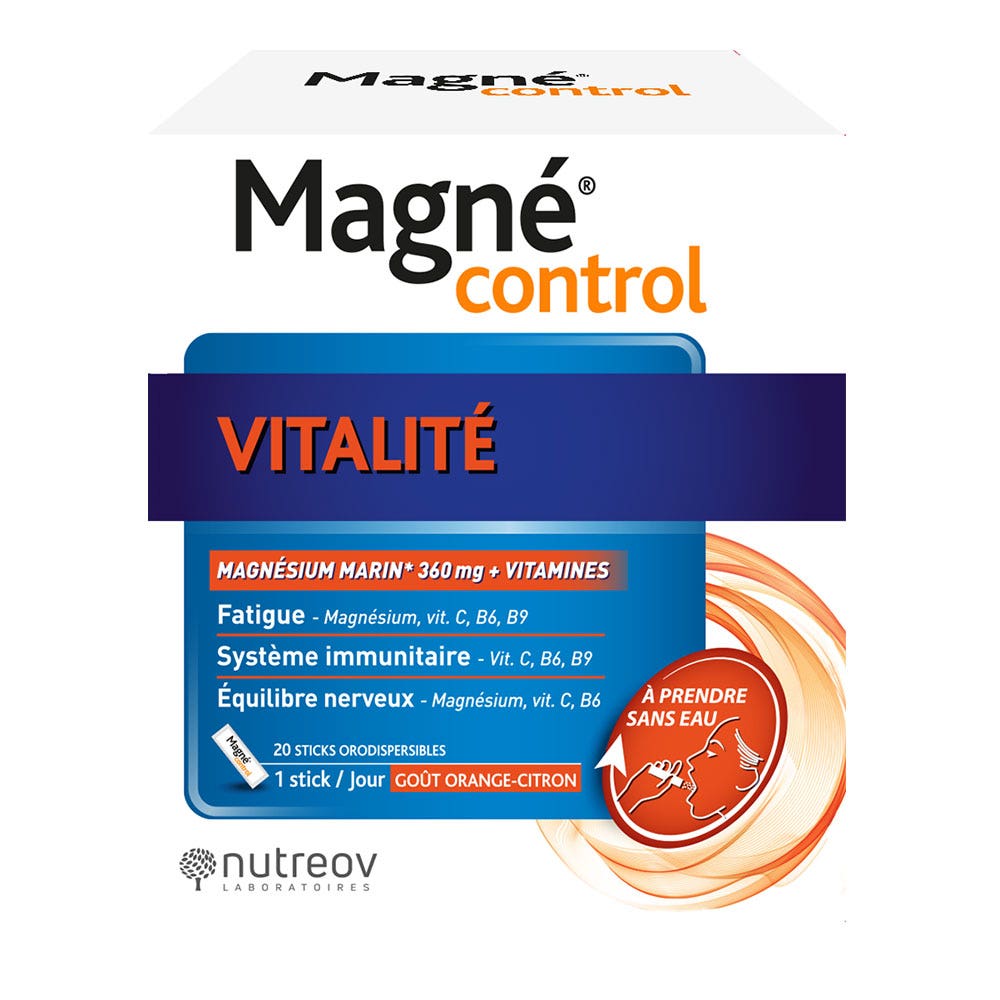 Nutreov Magne Control Vitalidad Sabor Naranja Limón 20 palos