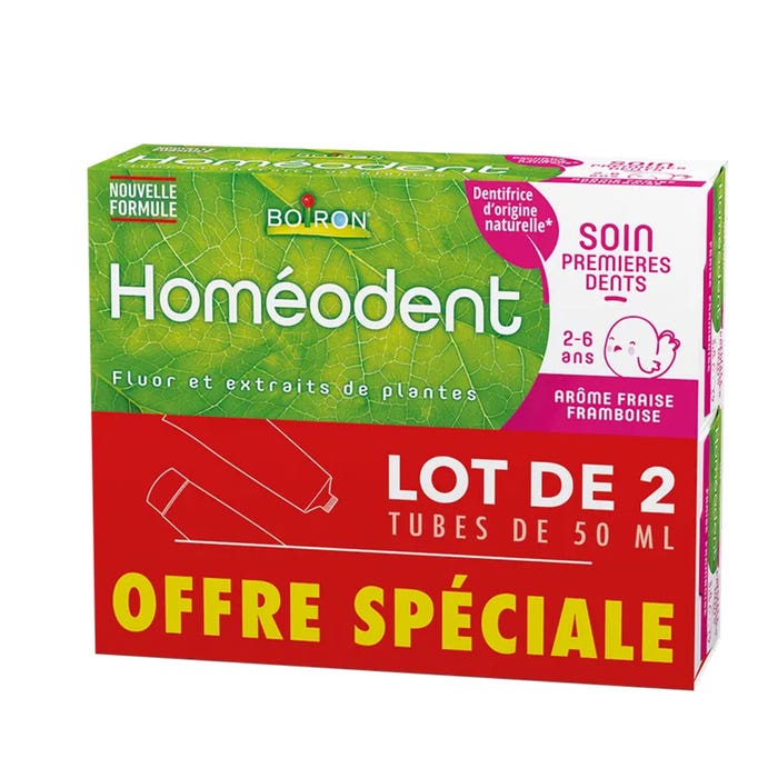 Boiron Homeodent Pasta dentífrica First Teeth Care 2-6 años Fresa Frambuesa 2x50ml