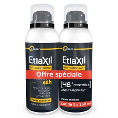 Etiaxil Antitranspirante Spray para hombre 48 horas sin aluminio Peaux Sensibles 2x150 ml