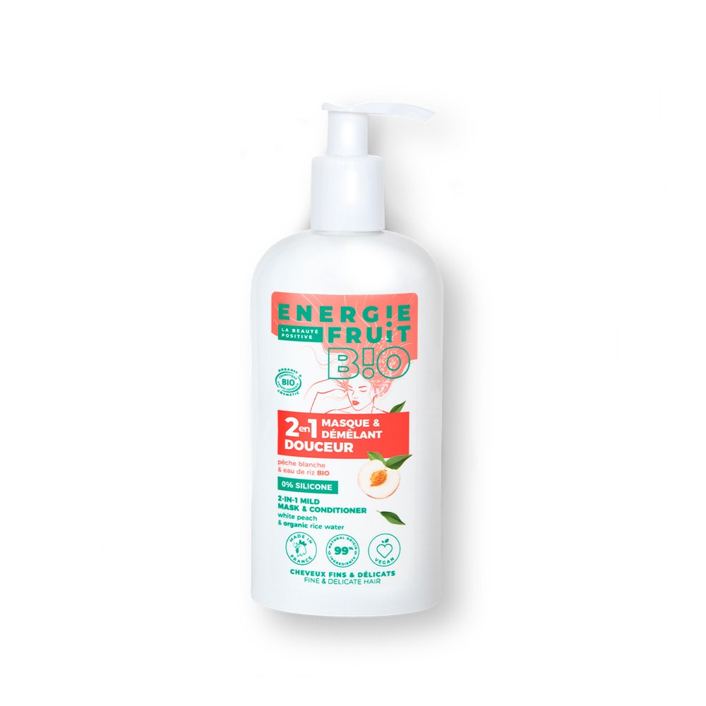 Energie Fruit Mascarilla 2 en 1 Le Blanc de melocotón y agua de arroz ecológico Cabello fino 300 ml