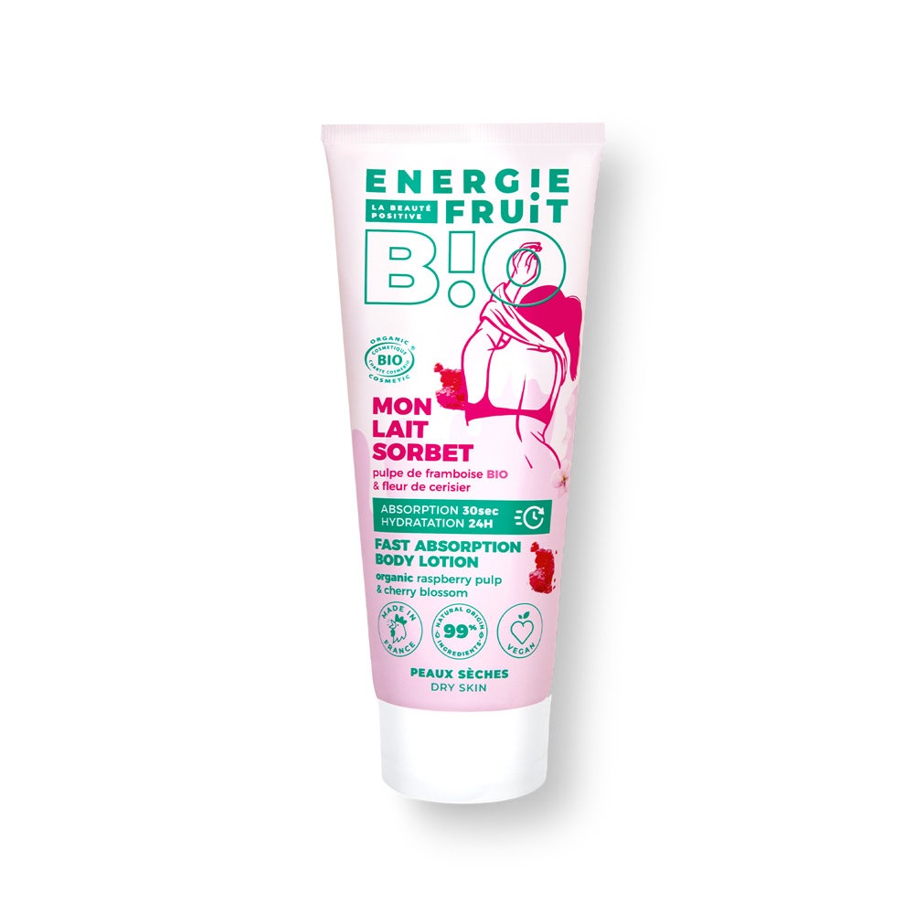 Energie Fruit Sorbete de leche ecológico con pulpa ecológica de frambuesa y flor de cerezo Piel seca 200 ml
