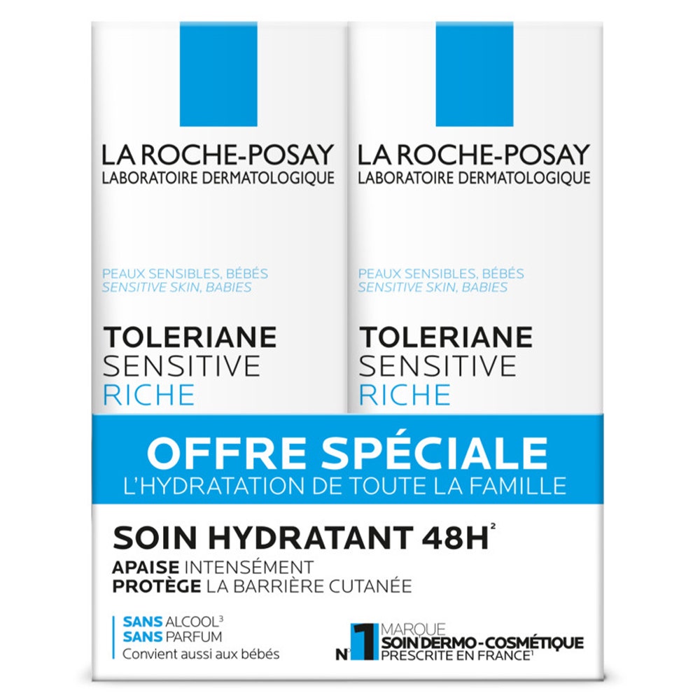 La Roche-Posay Toleriane Crema hidratante facial apaciguante rica piel sensible 2 x 40 ml