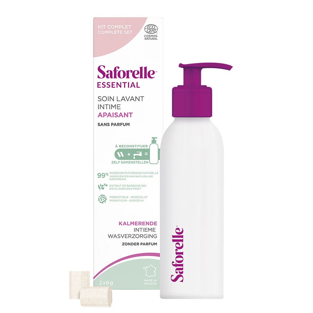 Saforelle Esenciales Kit de inicio higiene íntima calmante en formato concentrado 1 frasco de aluminio + 2 bastoncillos para diluir