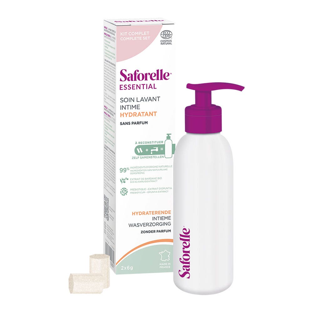 Saforelle Esenciales Kit de inicio higiene íntima hidratante en formato concentrado 1 frasco de aluminio + 2 bastoncillos para diluir