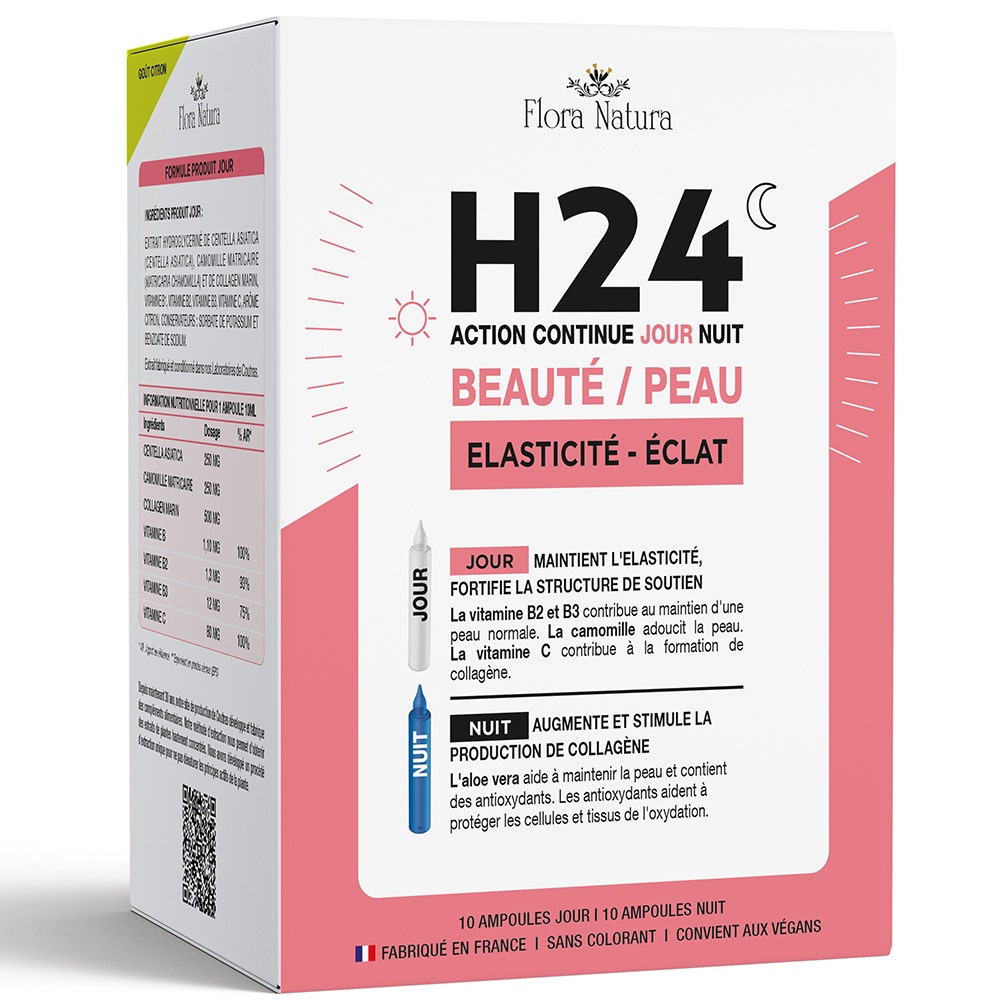 Flora Natura H24 Belleza y elasticidad de la piel - Resplandor 10 ampollas diurnas y 10 nocturnas