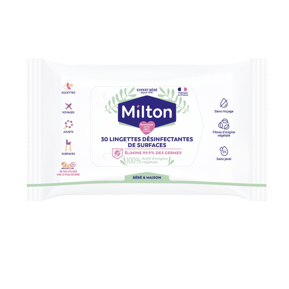 Milton Toallitas desinfectantes para superficies biodegradables x30
