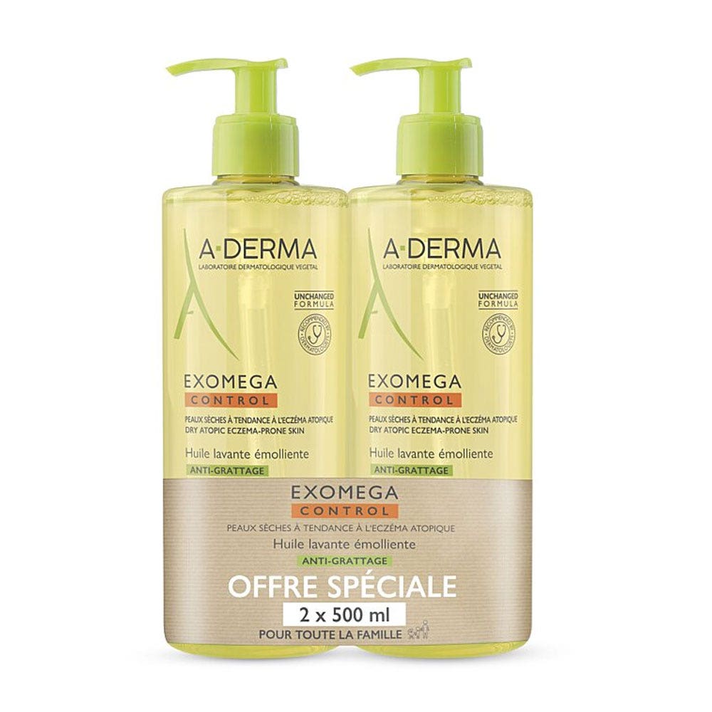 A-Derma Exomega Control Aceite limpiador emoliente Anti-Grattage 2x500ml