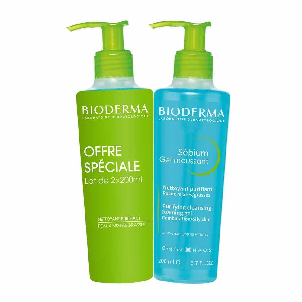 Bioderma Sebium Gel Espumoso Limpiador Purificante Gel Moussant peaux grasses 2x200ml