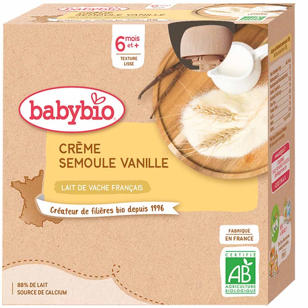 Babybio 6 Meses Crema de Vainilla Ecológica Sémola Leche Postre Calabaza 4x85g