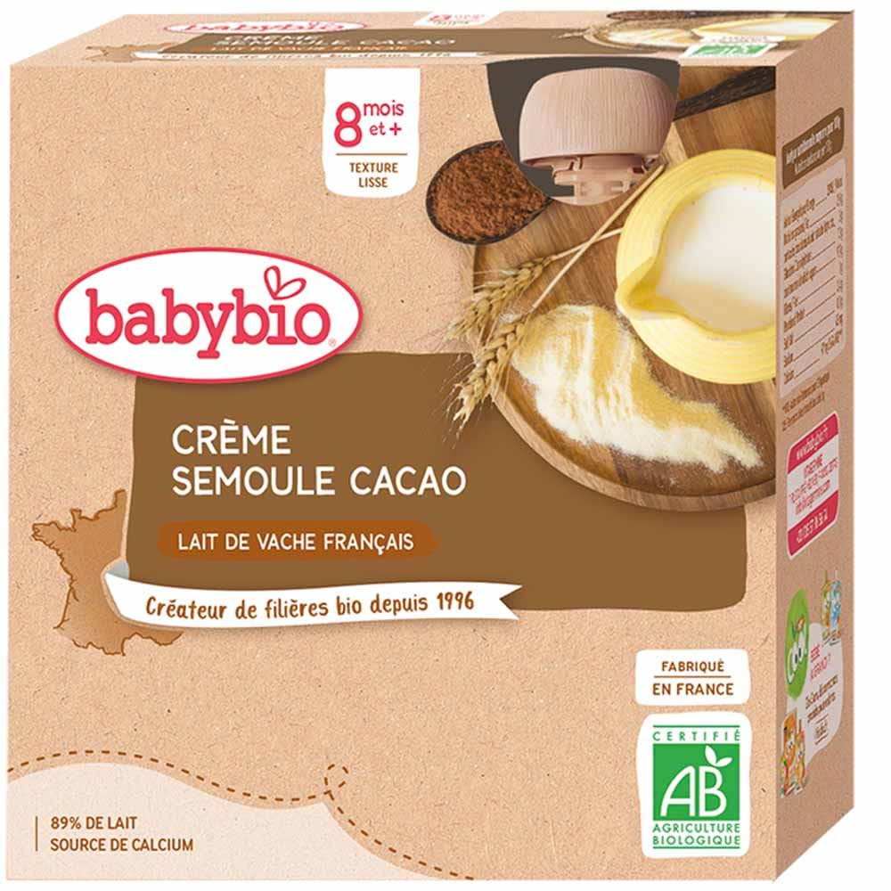 Babybio Postre lácteo crema de cacao con sémola bio a partir de 8 meses 4x85g