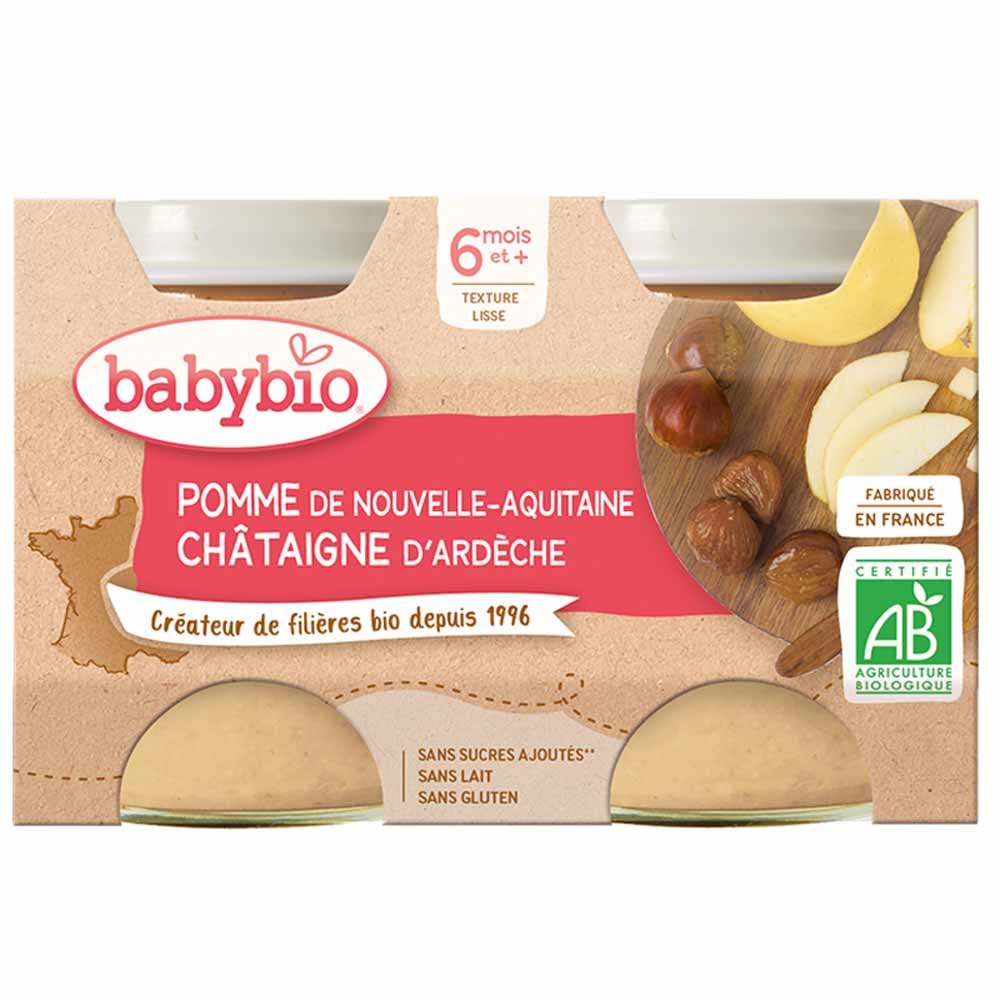 Babybio Frutas Petits Pots Manzana Castaña 6 Meses BIO 2x130g