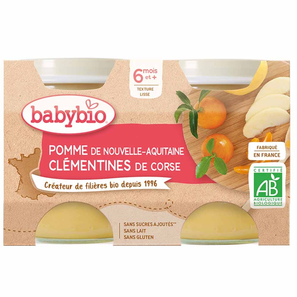 Babybio Tarros de fruta con manzana y clementina a partir de 6 meses 2x130g