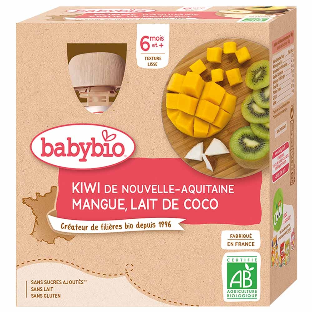 Babybio 6 Meses Compota de Leche de Coco y Mango con Kiwi Ecológico 4x90g