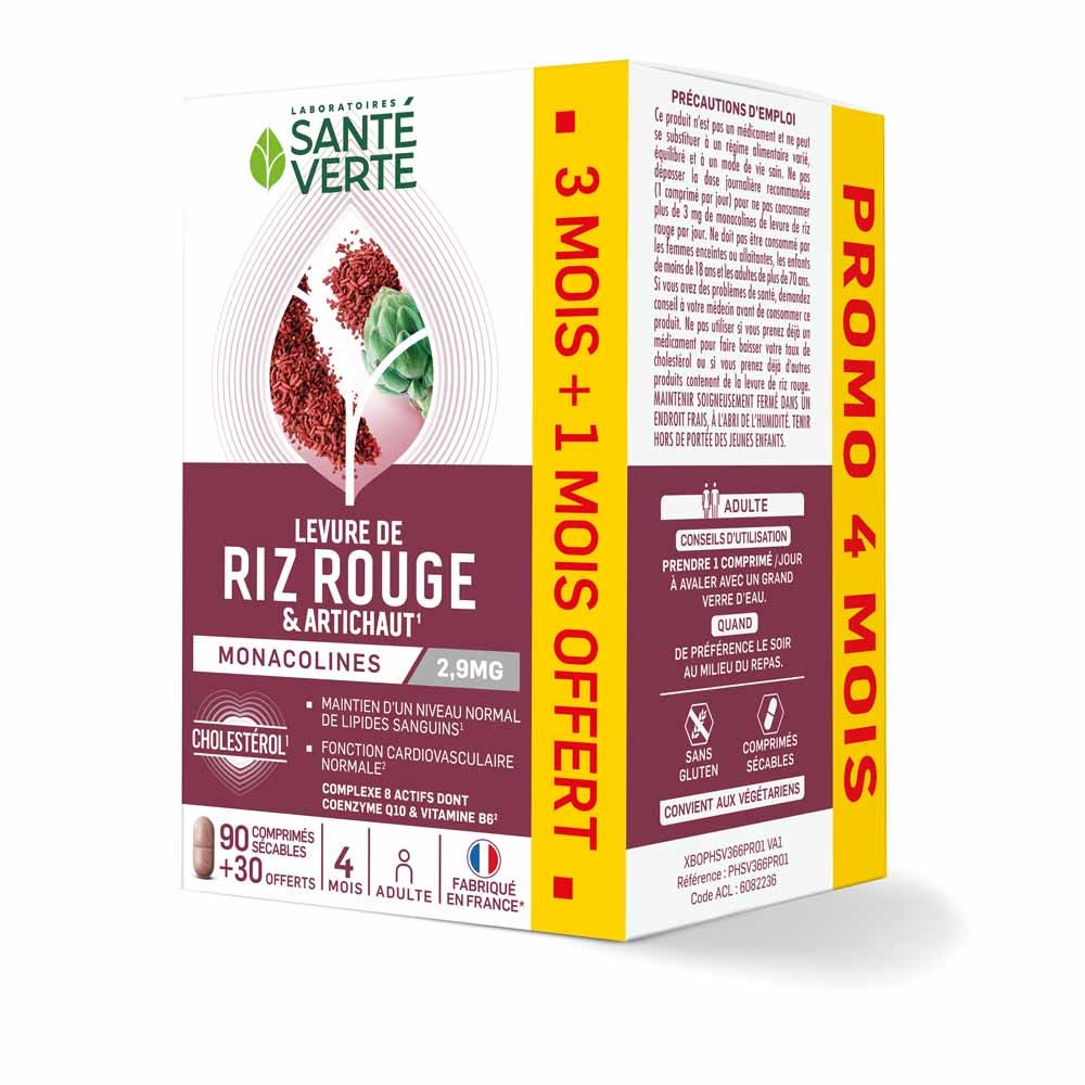 Sante Verte Levadura de arroz rojo y alcachofa 90+30 Comprimidos