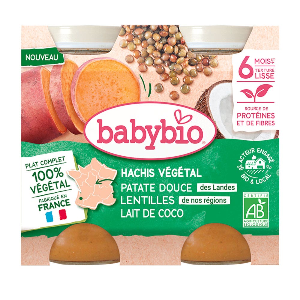 Babybio 100% vegetal Plato completo bio a partir de 6 meses textura suave 2 x 200 g
