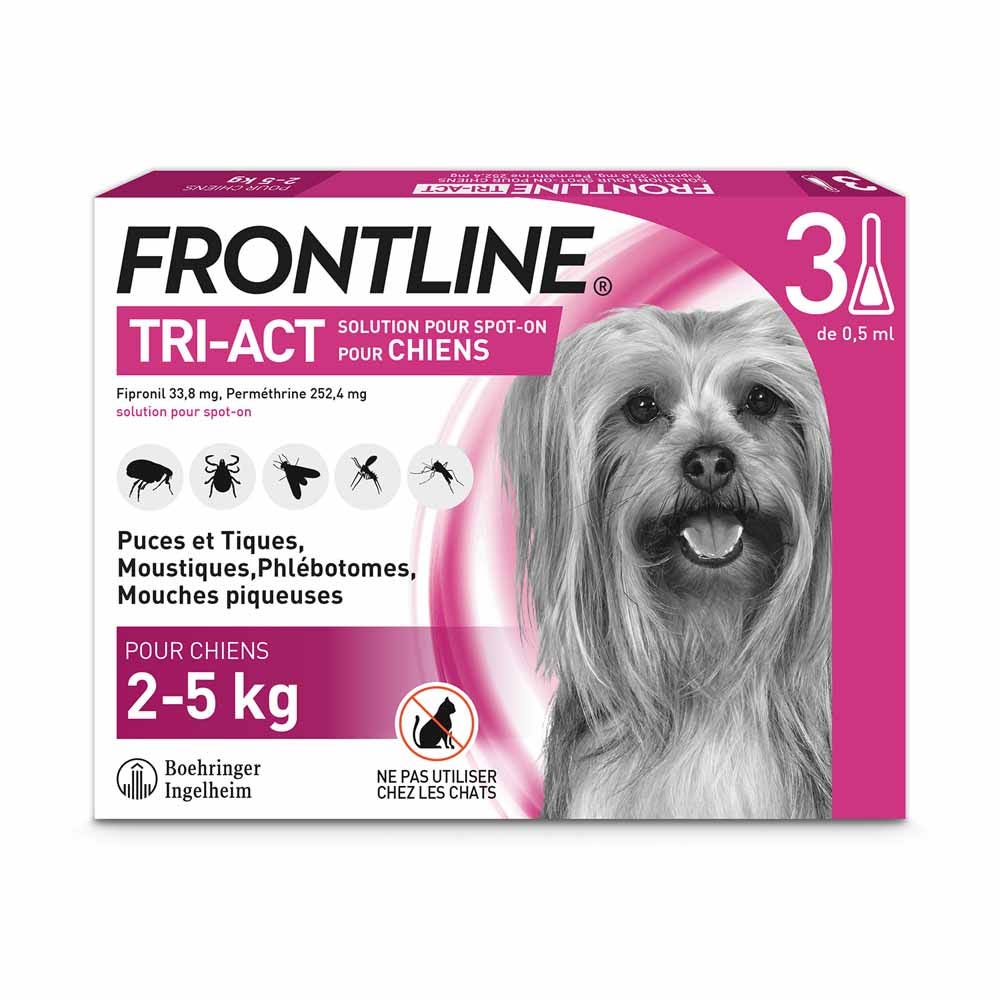 Frontline Tri-act Spot-on Chien de 2-5kg 3 Pipettes de 0,5ml