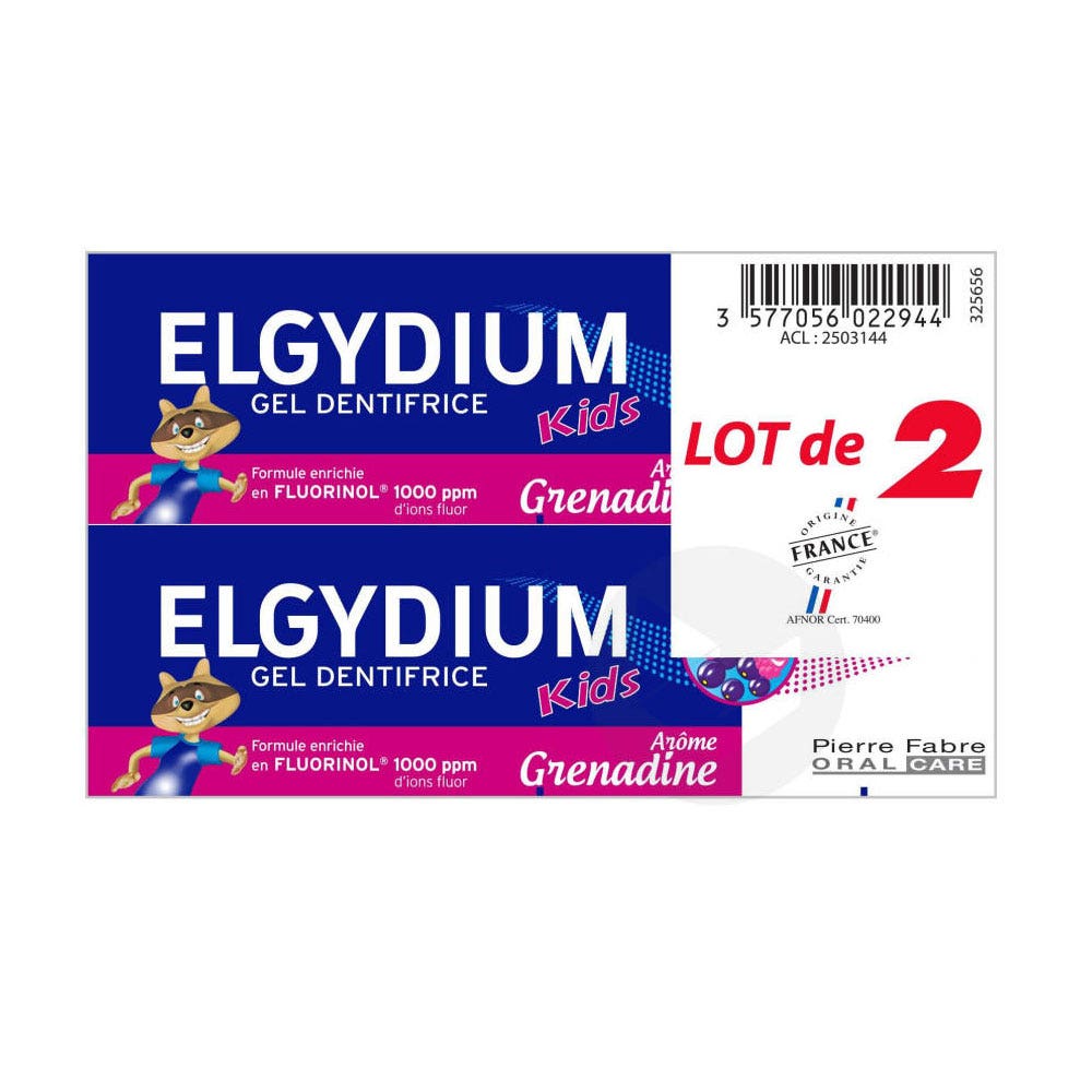 Elgydium Dentífrico con Fluorinol Kids Sabor Granadina 3 a 6 años 2x50ml