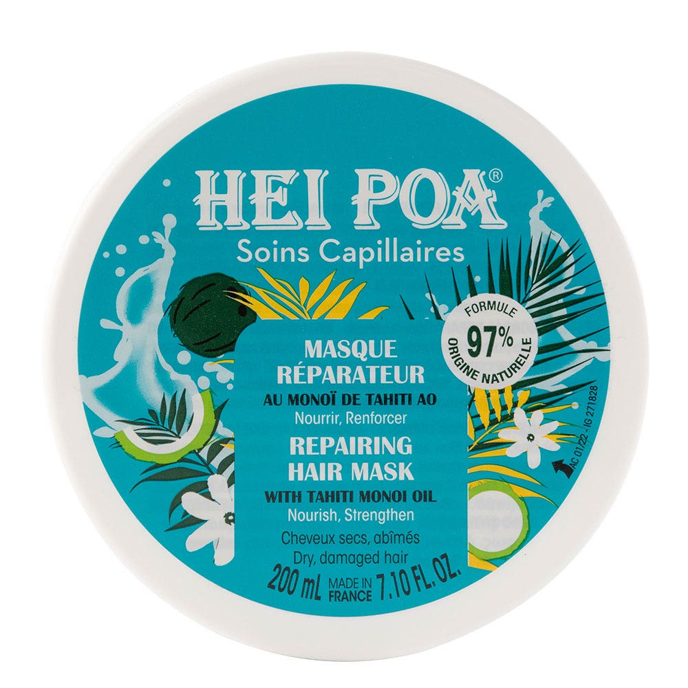 Hei Poa cuidado capilar Mascarilla reparadora monoi de Tahití cabello seco y dañado 200 ml