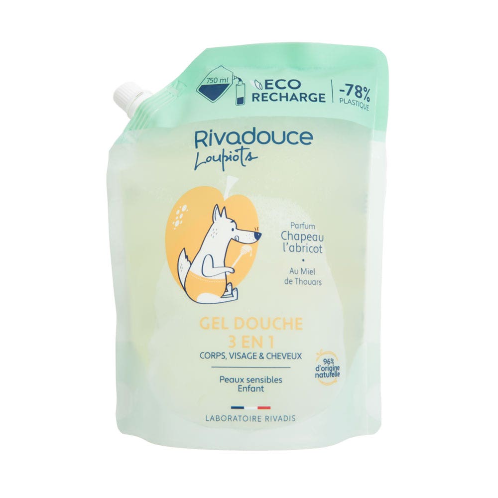 Rivadouce Loupiots Recambio Gel de Ducha Infantil 3en1 Cuerpo y cabello 750ml
