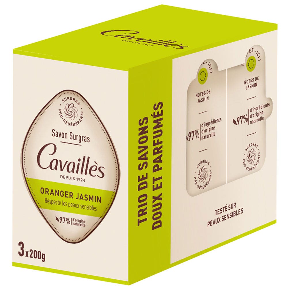 Cavaillès Surgras Pro-Regenerador Jabón de Jazmín Naranja 3x200g