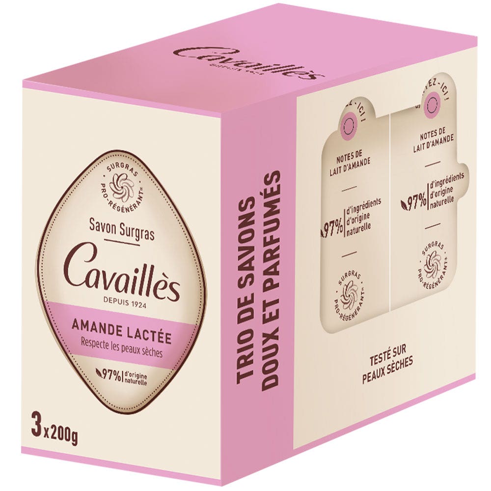 Cavaillès Surgras Pro-Regenerador Jabón de leche de Almendra 3x200g