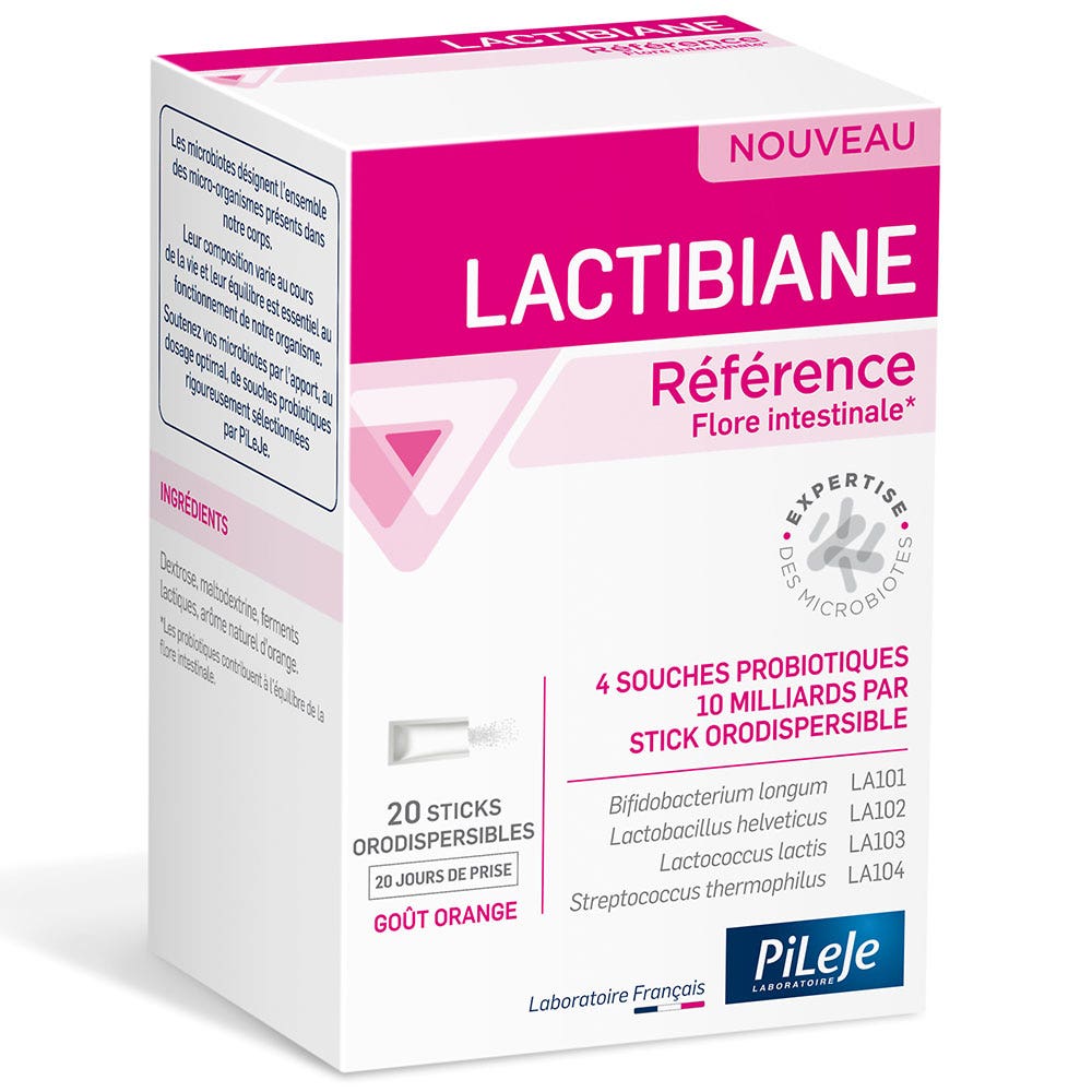 Pileje Lactibiane Flora intestinal de referencia Sabor a naranja 20 Barritas bucodispersables