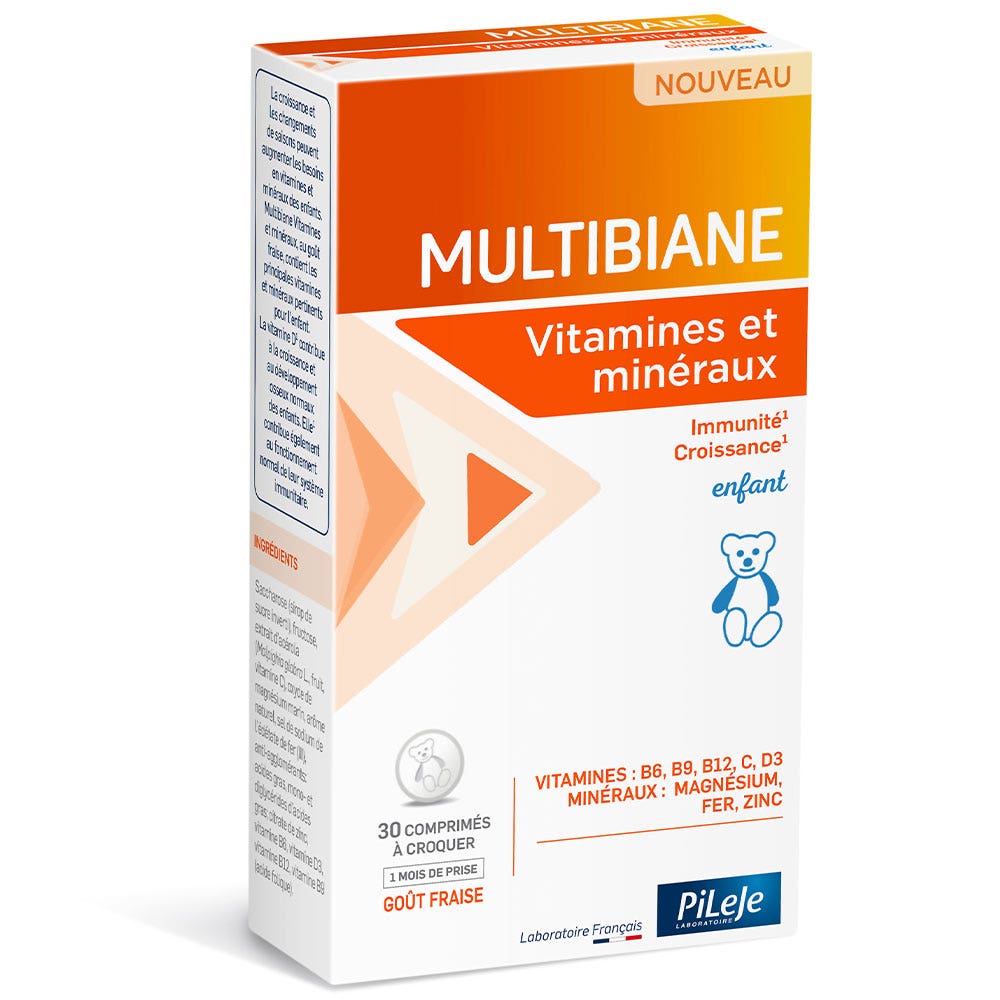Pileje Multibiane Vitaminas y Minérales para Niños 30 comprimidos masticables