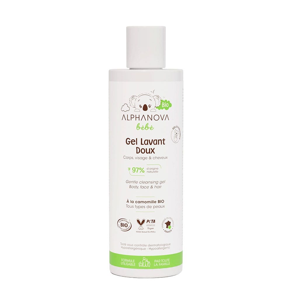 Alphanova Bebé Gel de ducha suave cuerpo, rostro y cabello 200 ml