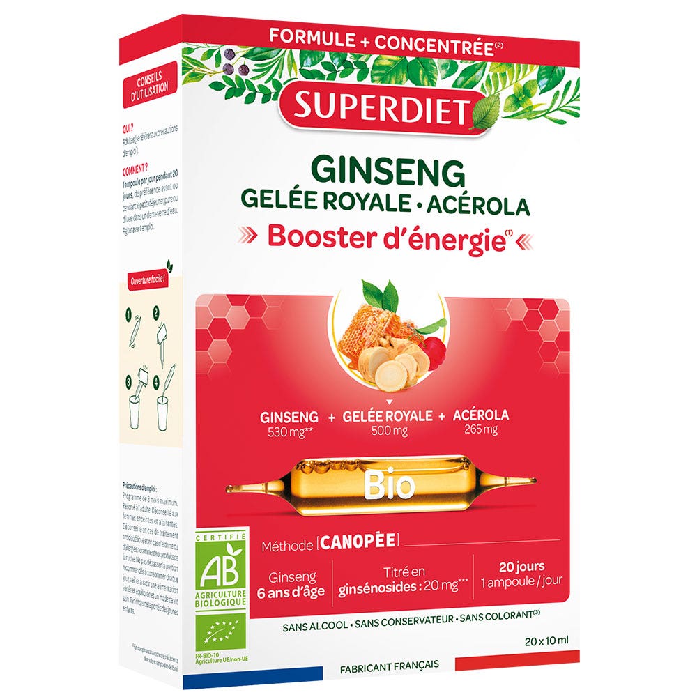 Superdiet Ginseng Gelee Royale Acerola BIO Booster d'énergie 20x10ml