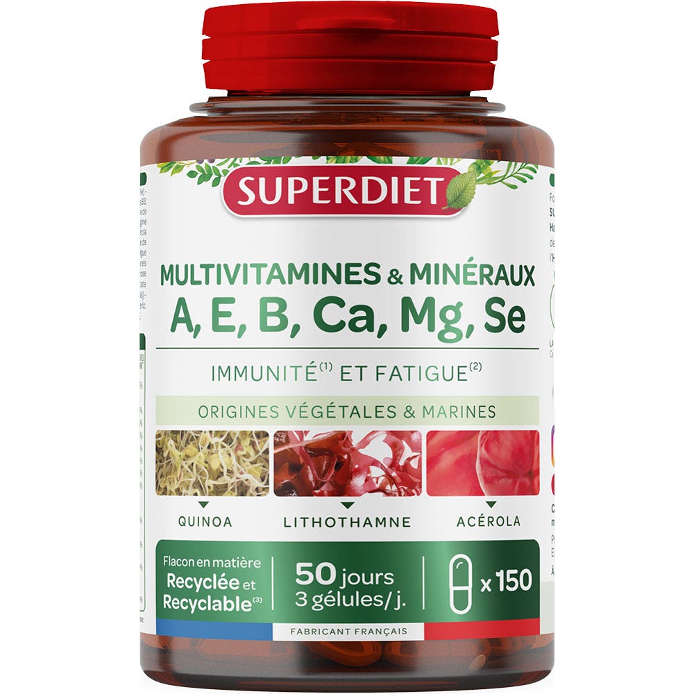 Superdiet Multivitaminas y Minerales A E B Ca Mg Se Immunea si fatiga 150 cápsulas