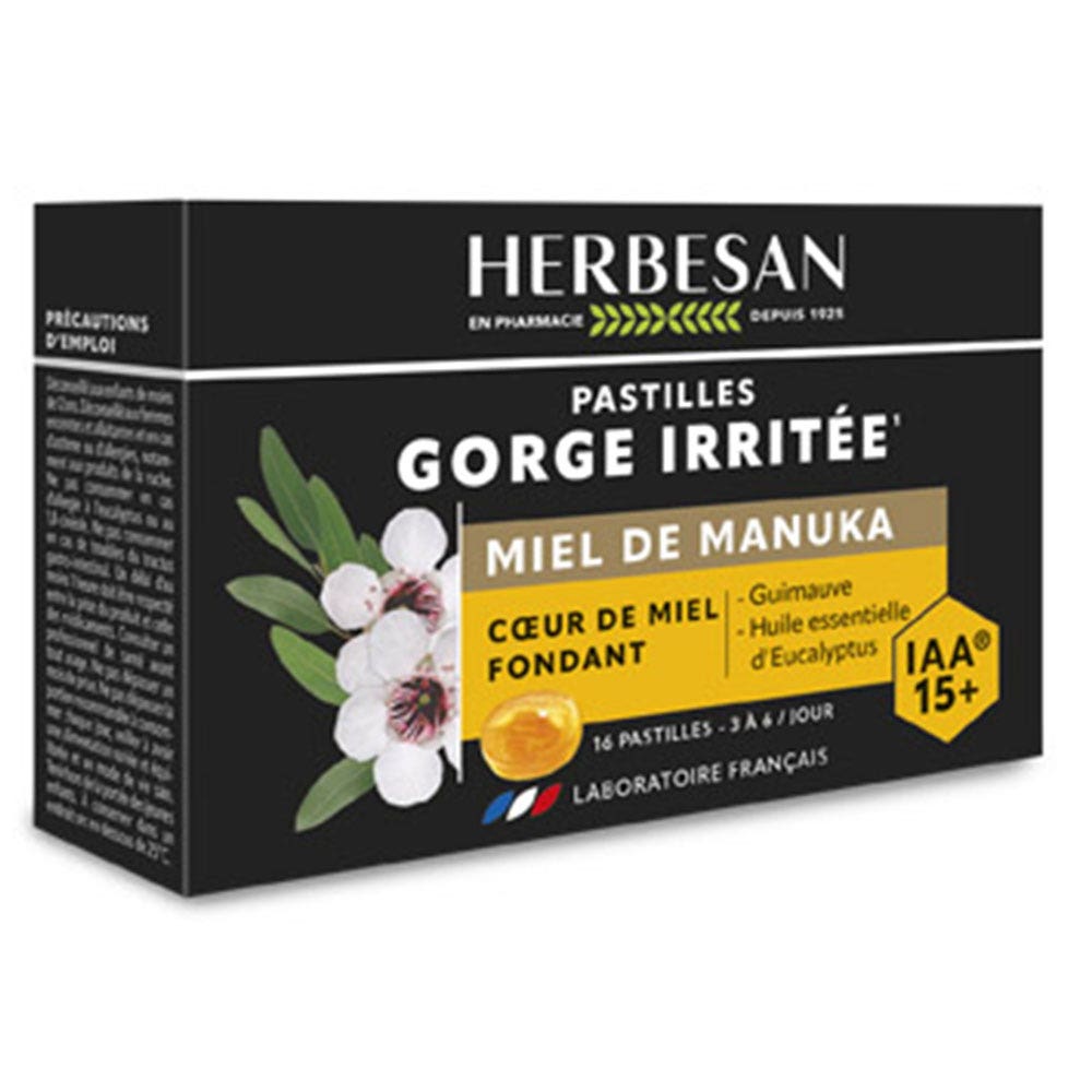Herbesan Pastillas para garganta irritada con miel de Manuka 16 pastillas