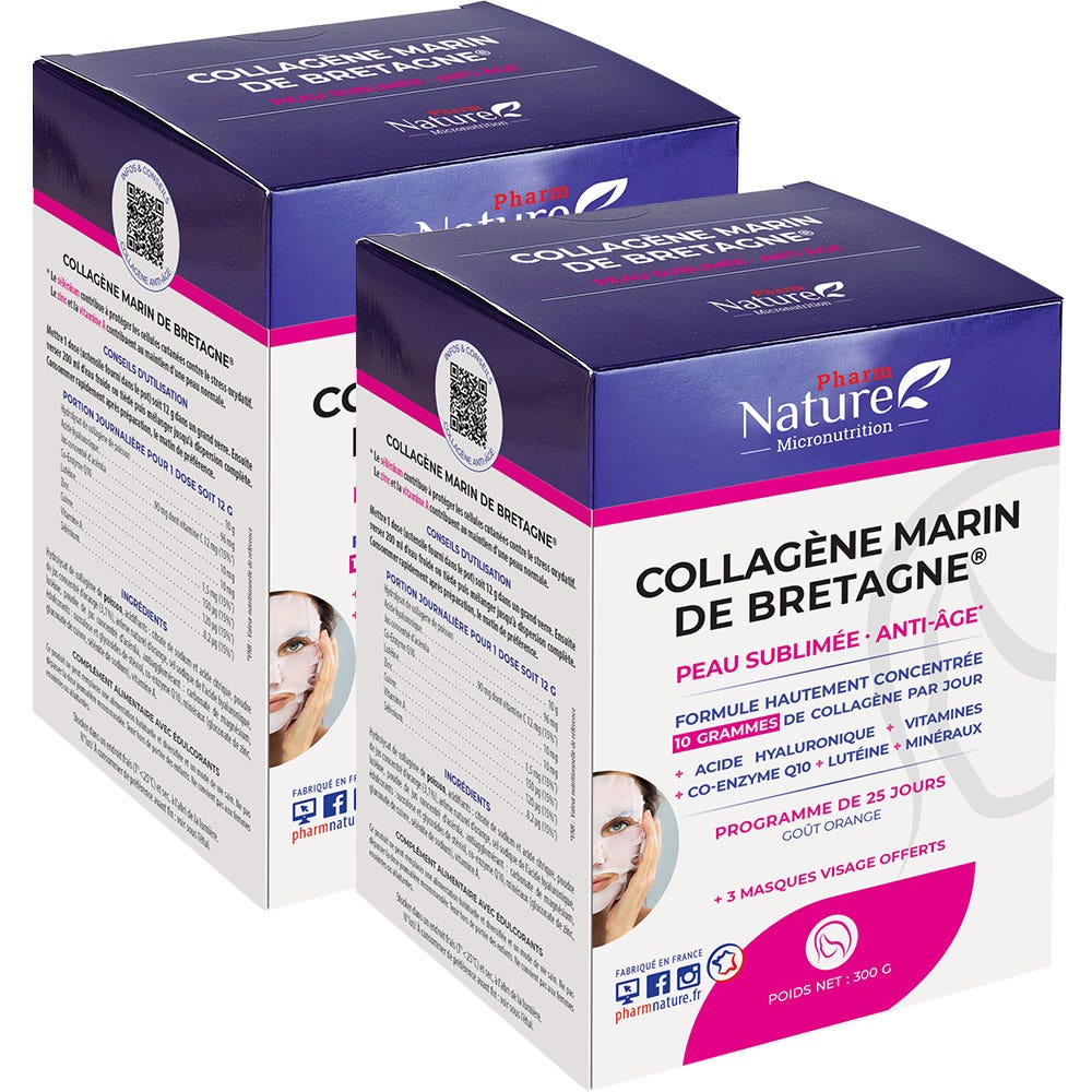 Kersiens Colágeno marino de Bretaña Piel sublimada, Antiedad 2x300g
