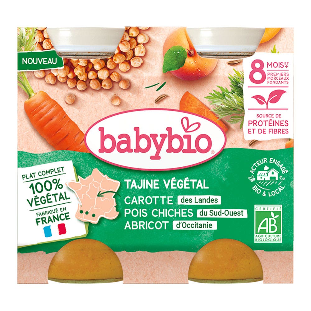 Babybio 100% vegetal Plato completo bio a partir de los 8 meses primeros bocados fundentes 2 x 200 g