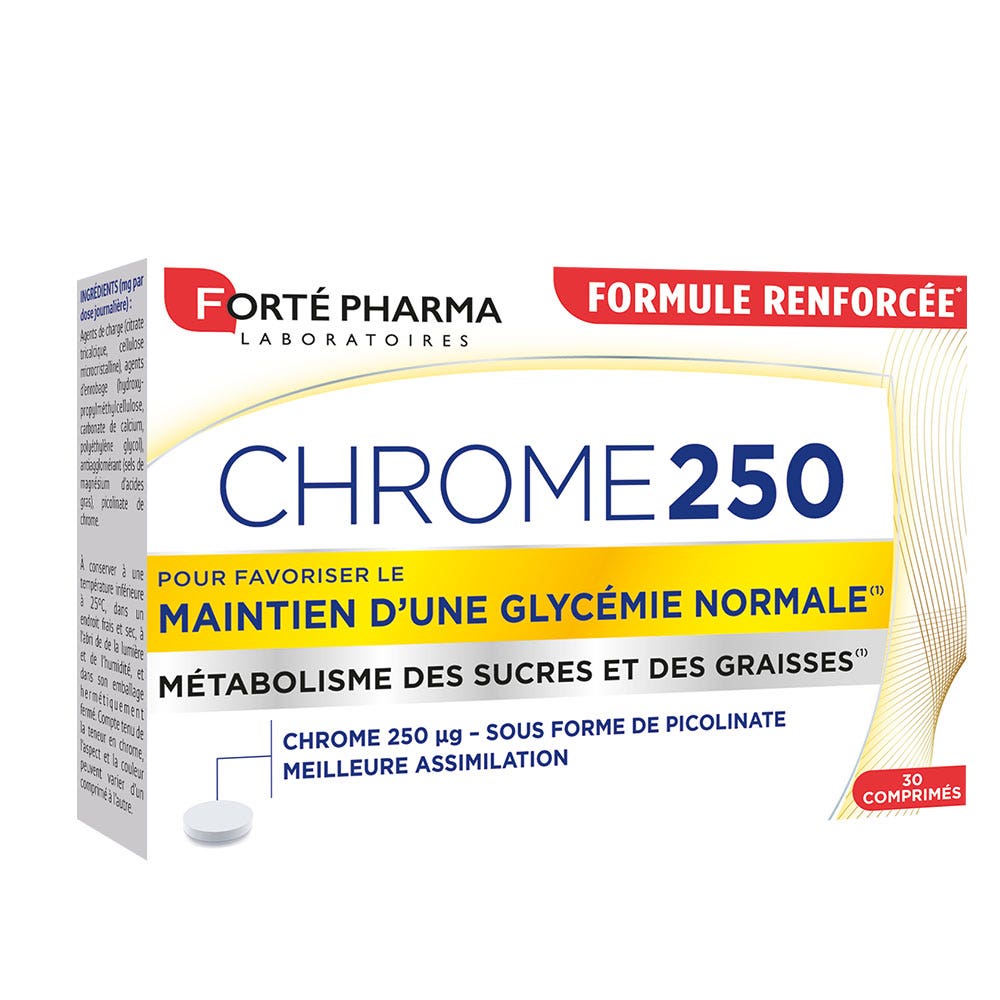 Forté Pharma Cromo 250 mantenimiento de una glucemia normal 30 comprimidos